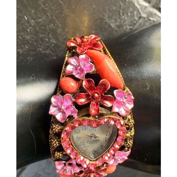 Figaro Couture Heart Cuff watch, set in Pink decor, Signed - Picture 3 of 5